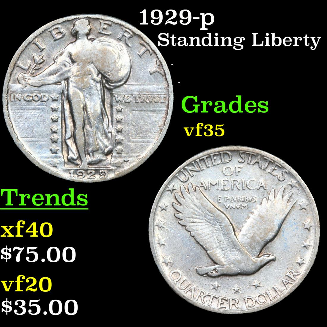 1929-p Standing Liberty Quarter 25c Grades vf++ (1 of 3)