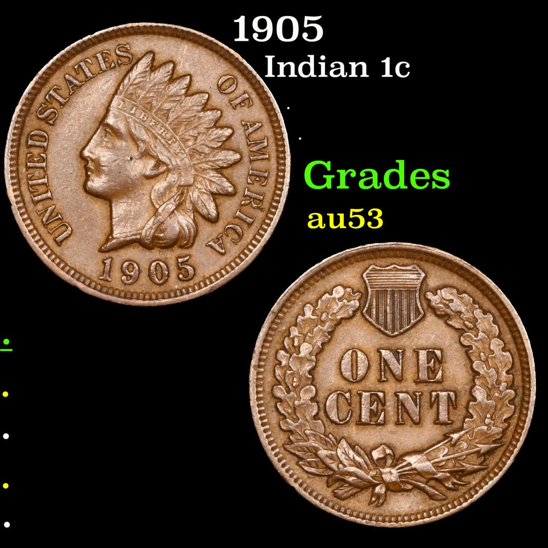 1905 Indian Cent 1c Grades Select AU (1 of 3)
