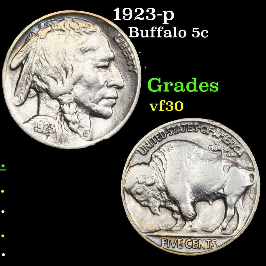 1923-p Buffalo Nickel 5c Grades vf++ (1 of 3)