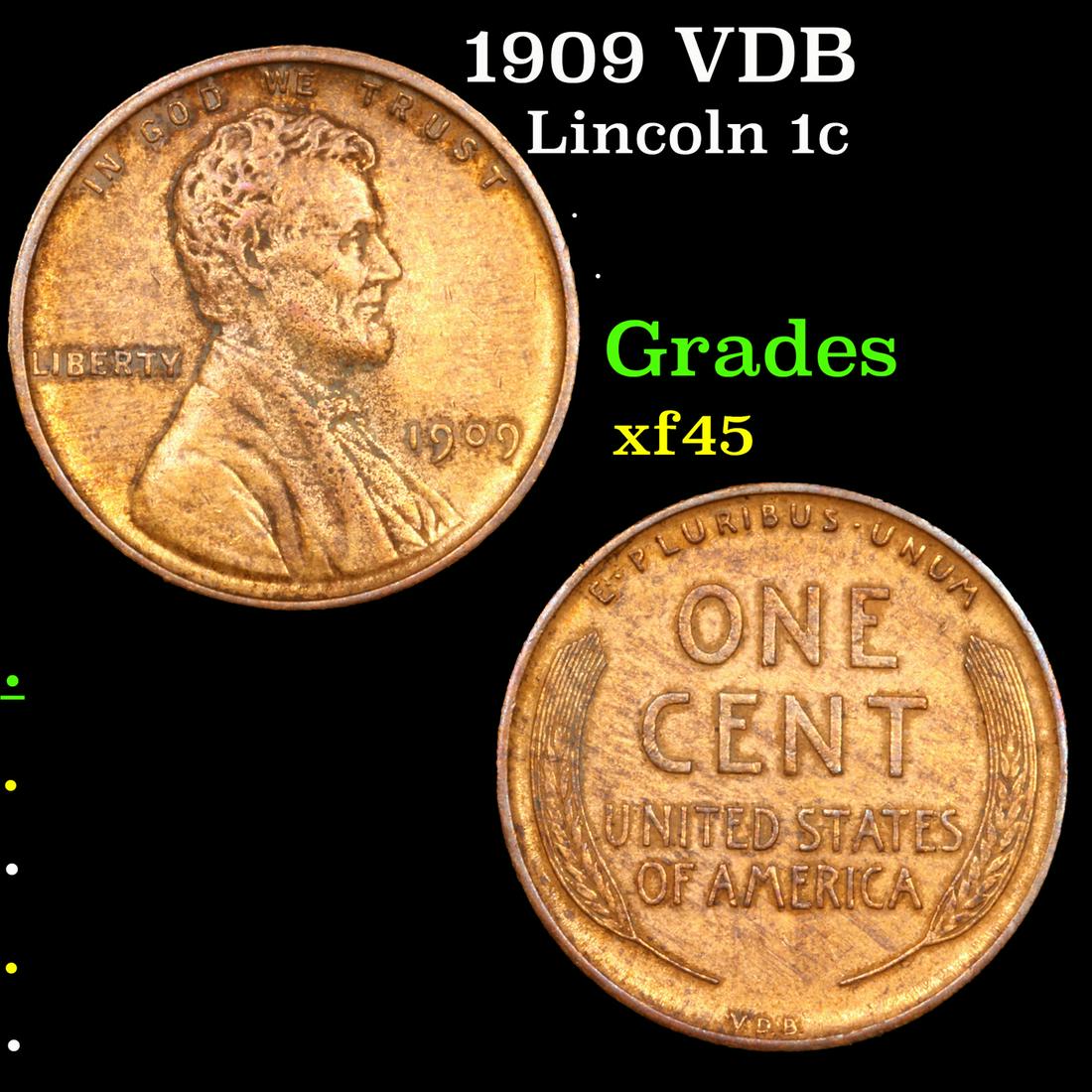 1909 VDB Lincoln Cent 1c Grades xf+ (1 of 3)