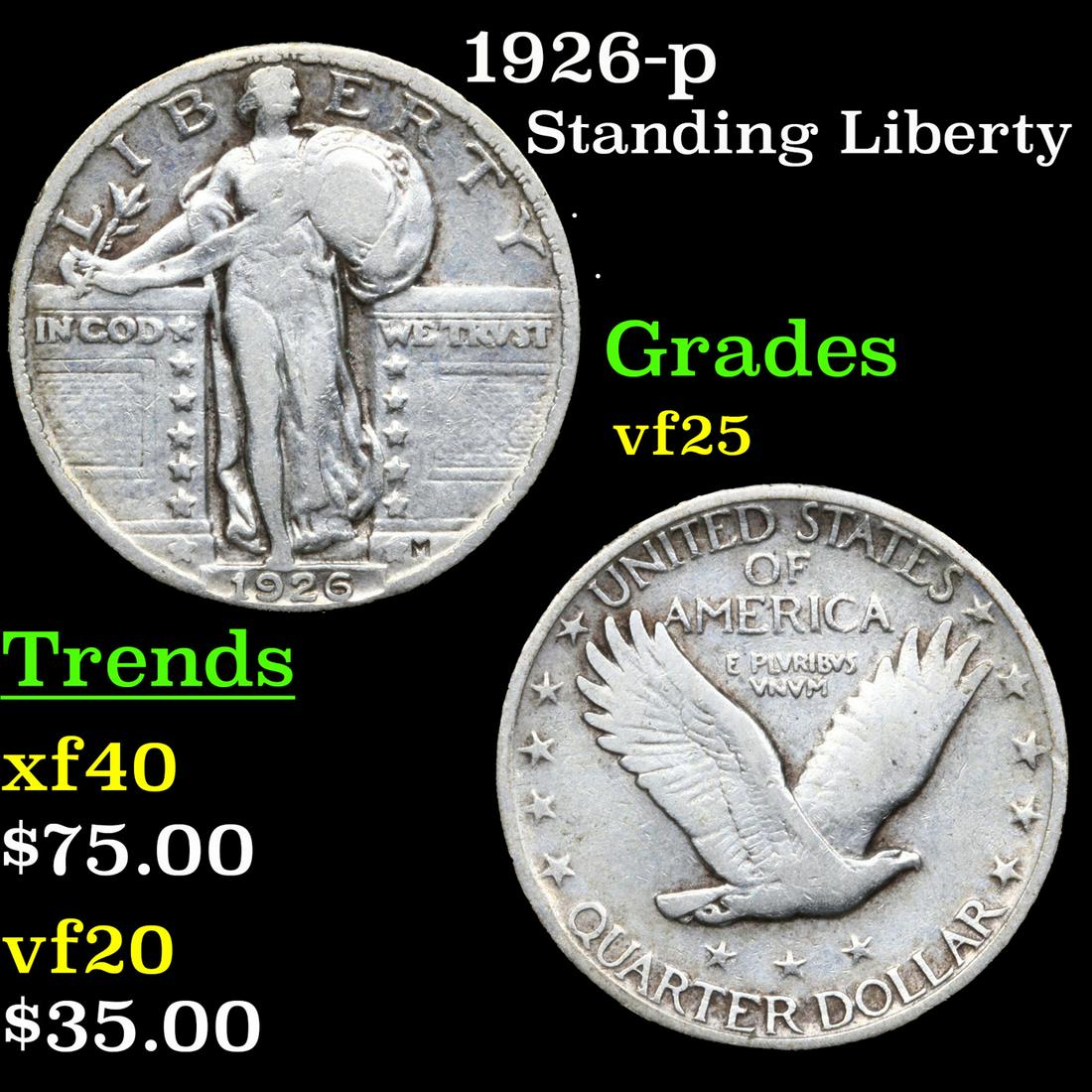 1926-p Standing Liberty Quarter 25c Grades vf+ (1 of 3)