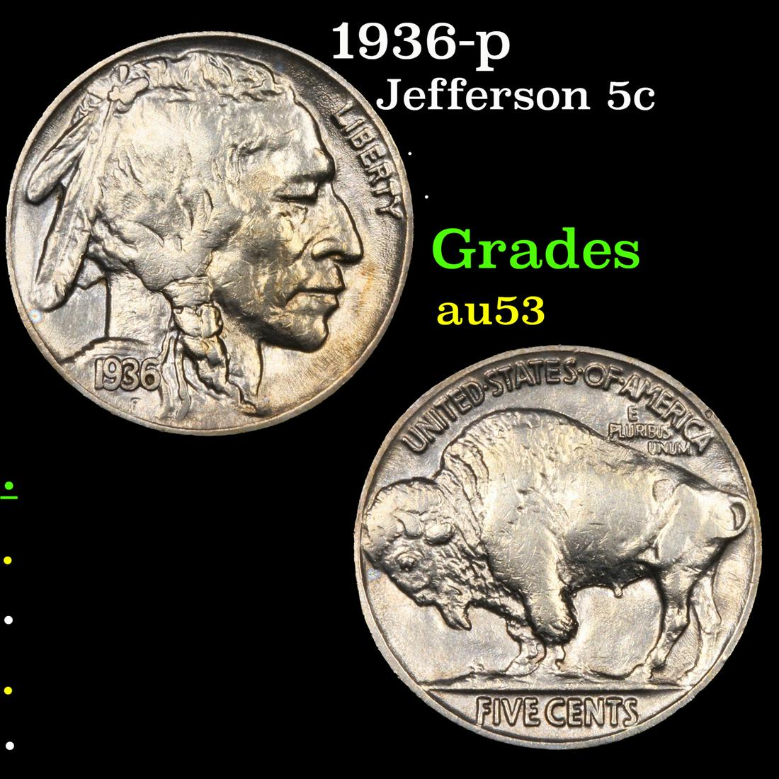 1936-p Jefferson Nickel 5c Grades Select AU (1 of 3)
