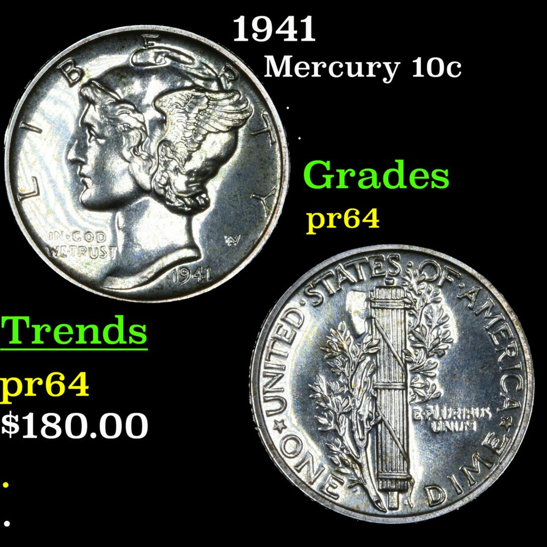 Proof 1941 Mercury Dime 10c Grades Choice Proof (1 of 3)