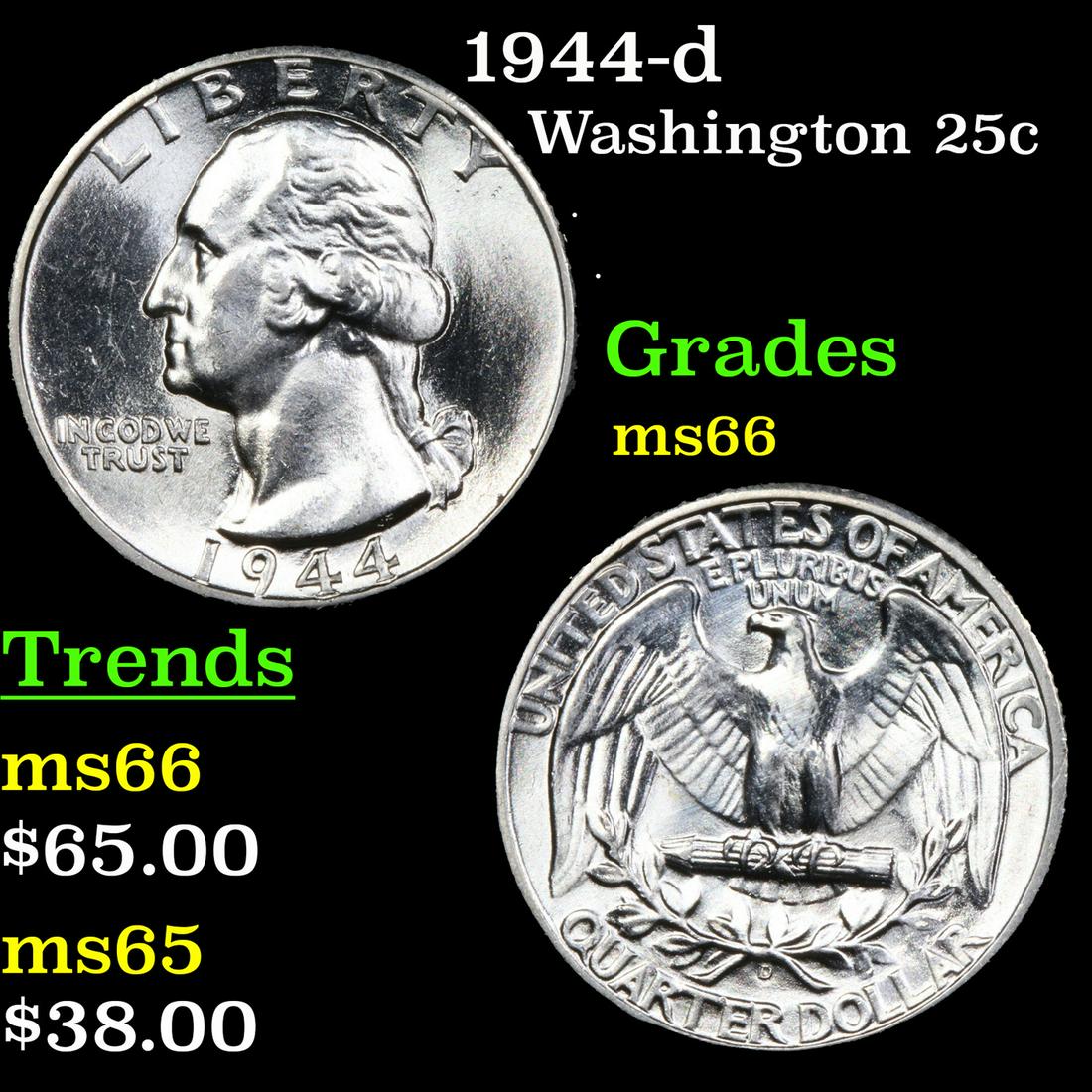 1944-d Washington Quarter 25c Grades GEM+ Unc (1 of 3)