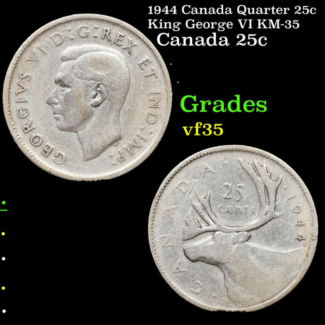 1944 Canada Quarter 25c King George VI KM-35 Grades vf++ (1 of 3)