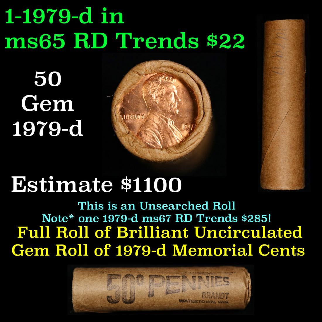 Shotgun Lincoln 1c roll, 1979-d 50 pcs Brink's Wrapper. (1 of 4)