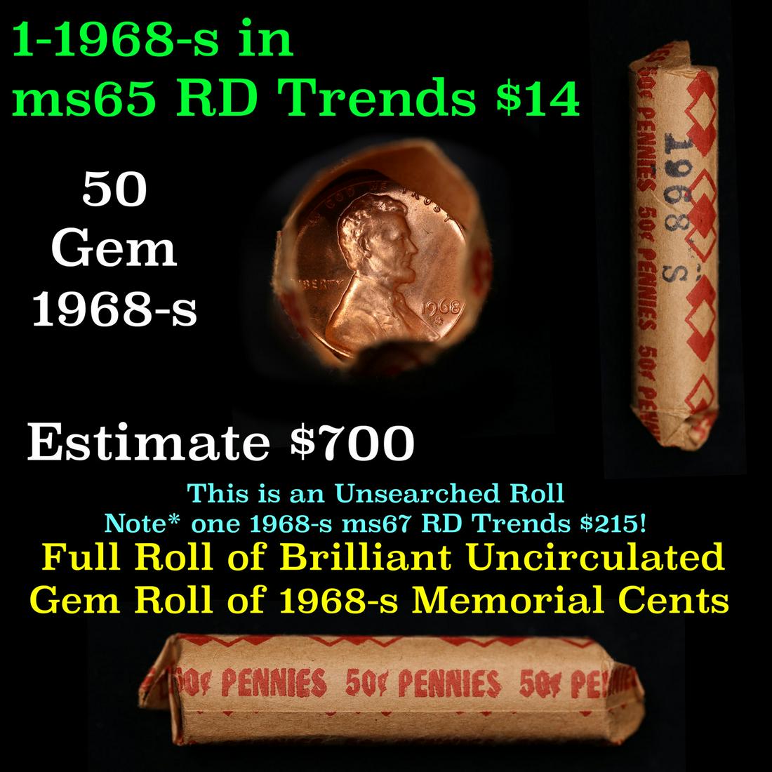 Lincoln 1c roll, 1968-s 50 pcs Wrapper. (1 of 4)