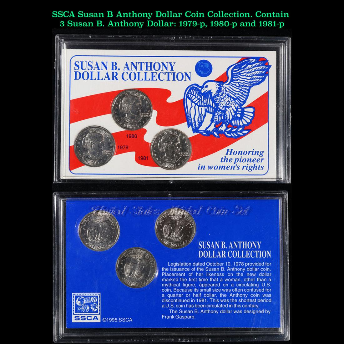SSCA Susan B Anthony Dollar Coin Collection. Contain 3 Susan B. Anthony Dollar: 1979-p, 1980-p and (1 of 3)
