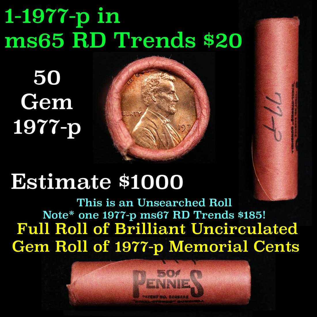 Shotgun Lincoln 1c roll, 1977-p 50 pcs Vintage "Steel-Strong" Tubular Wrapper. (1 of 4)