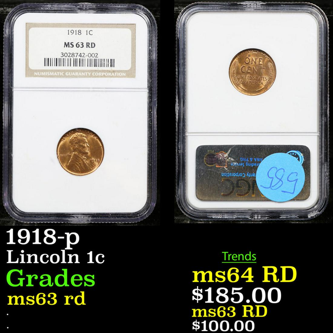 NGC 1918-p Lincoln Cent 1c Graded ms63 rd By NGC (1 of 3)