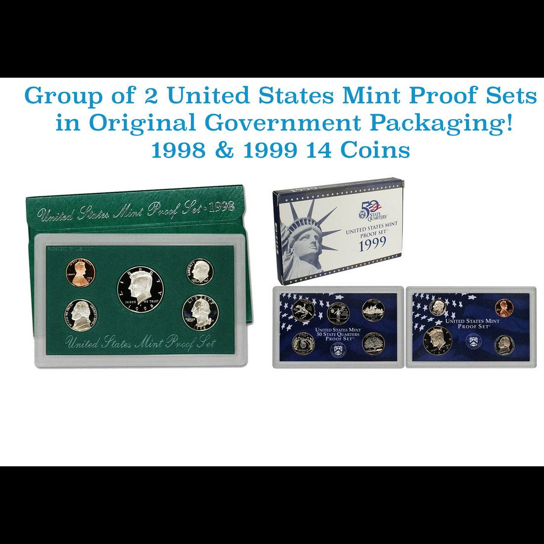 Group of 2 United States Mint Proof Sets 1998-1999 14 coins (1 of 3)