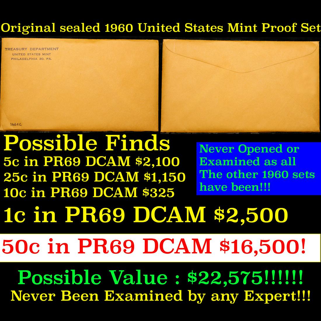 Original sealed 1960 United States Mint Proof Set! 5 Coins Inside! (1 of 3)