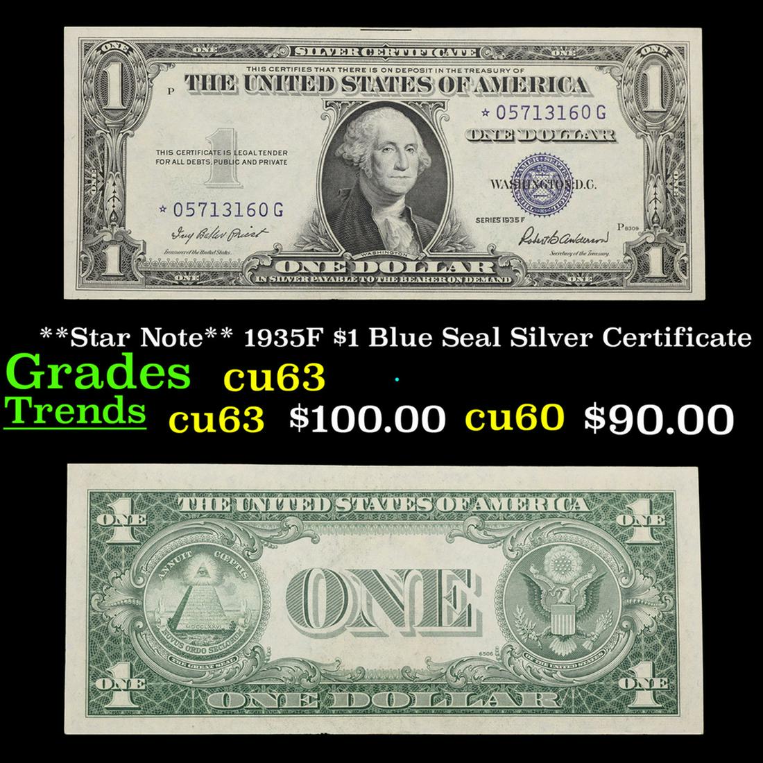 **Star Note** 1935F $1 Blue Seal Silver Certificate Grades Select CU (1 of 3)