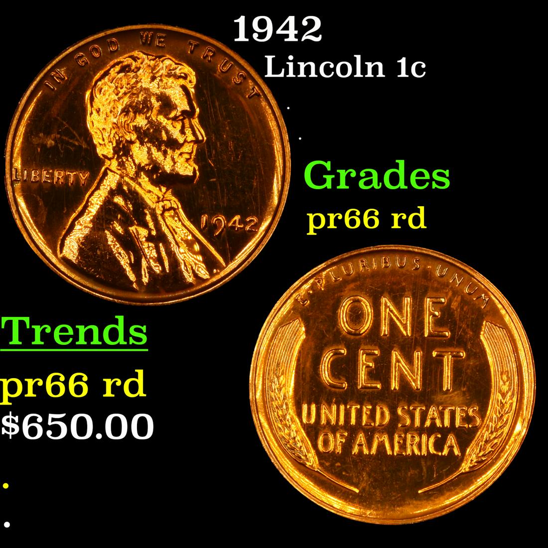 Proof 1942 Lincoln Cent 1c Grades Gem+ Proof Red (1 of 7)