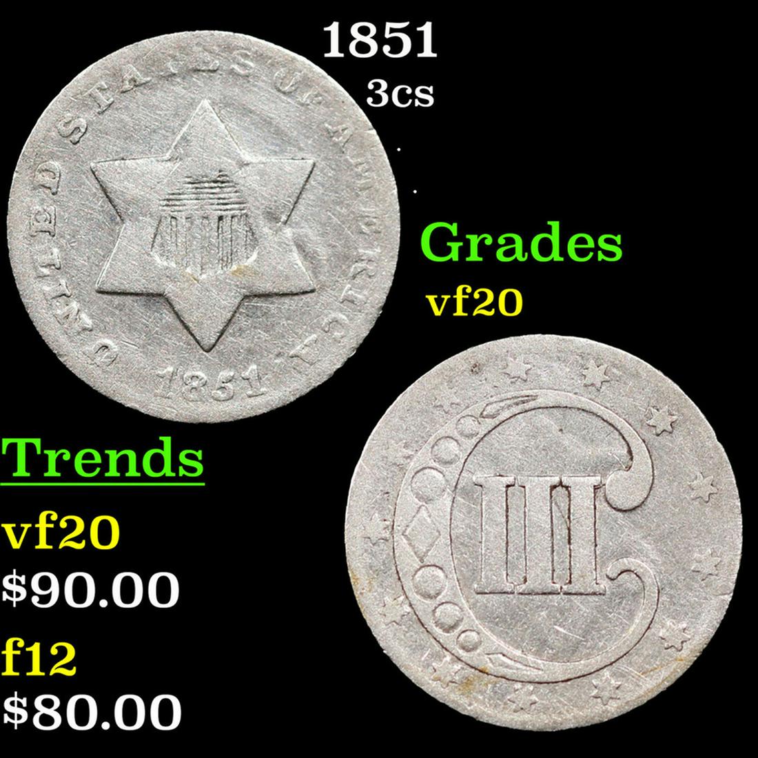 1851 Three Cent Silver 3cs Grades vf, very fine (1 of 3)