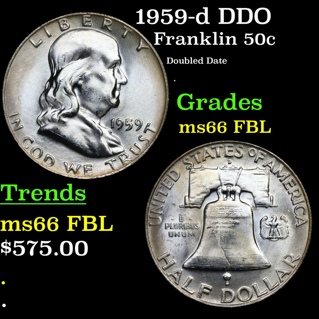 1959-d Franklin Half Dollar DDO 50c Grades GEM+ FBL (1 of 3)