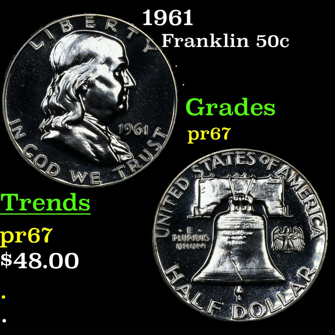 Proof 1961 Franklin Half Dollar 50c Grades GEM++ Proof (1 of 7)