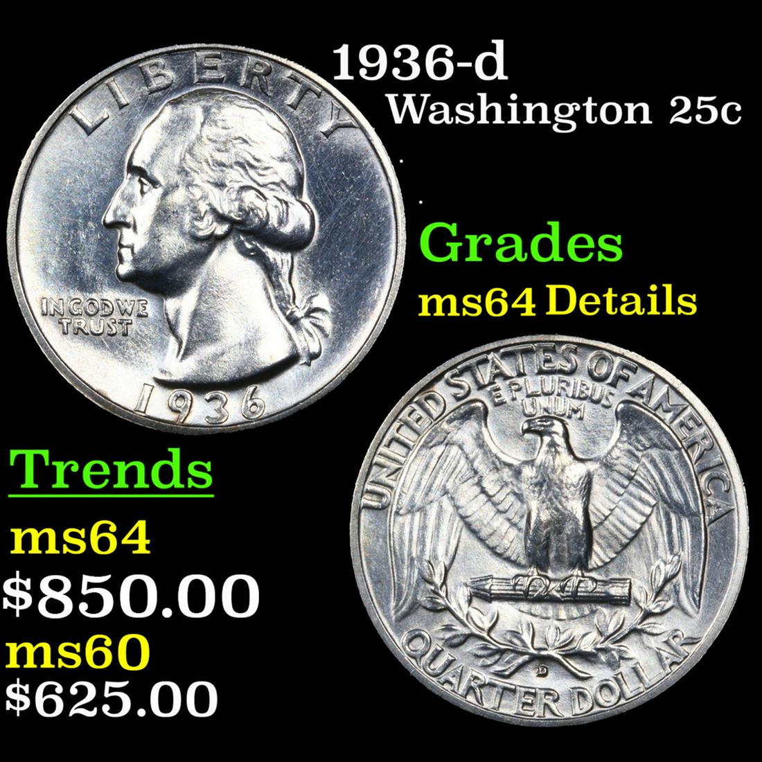1936-d Washington Quarter 25c Graded Unc details (1 of 3)