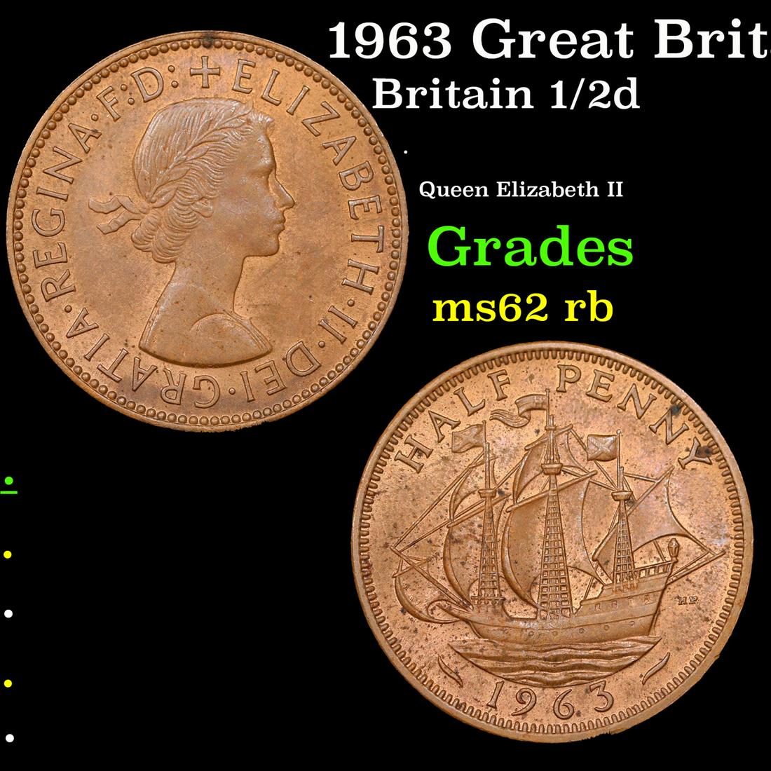 1963 Great Britain 1/2 Penny KM-896 Grades Select Unc RB (1 of 3)