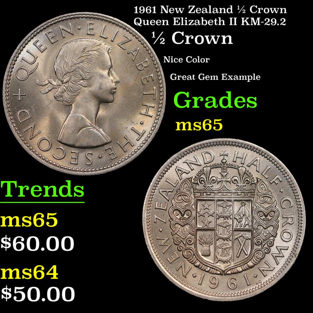 1961 New Zealand 1/2 Crown Queen Elizabeth II KM-29.2 Grades GEM Unc (1 of 3)