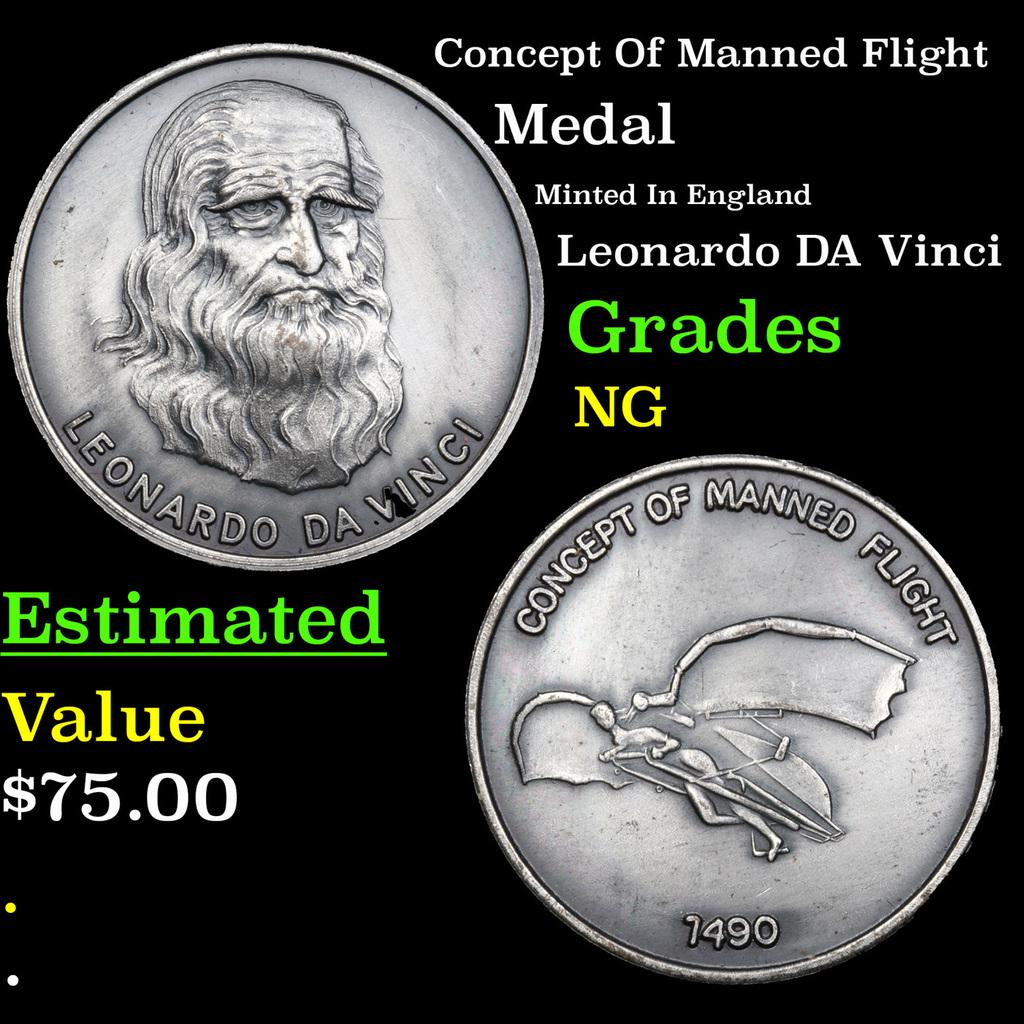 Leonardo DaVinci â€“ â€œConcept Of Manned Flightâ€ 1 Oz Silver Round Grades NG (1 of 3)
