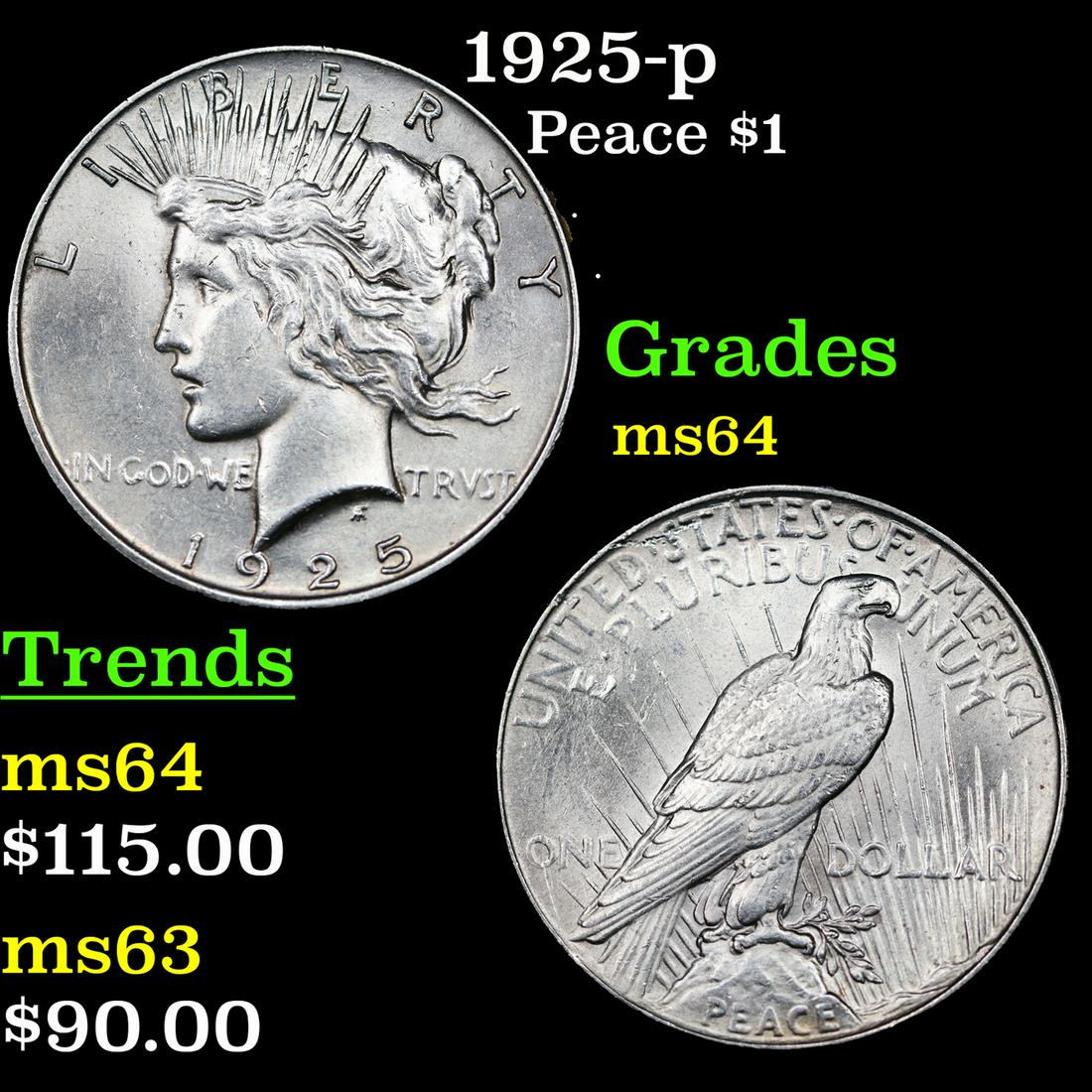 1925-p Peace Dollar $1 Grades Choice Unc (1 of 3)