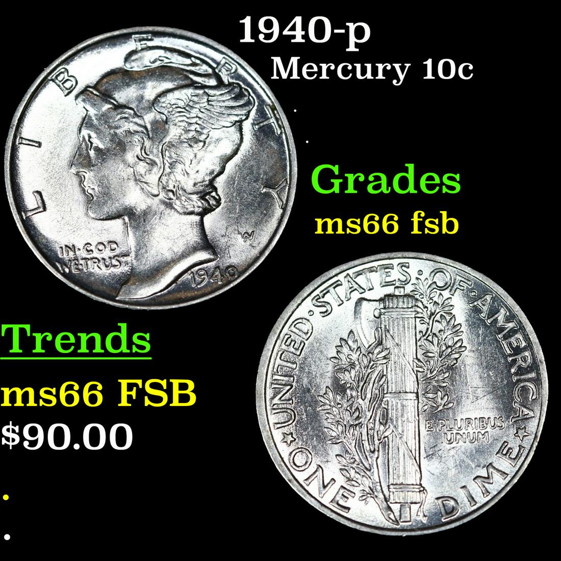 1940-p Mercury Dime 10c Grades GEM+ FSB (1 of 3)