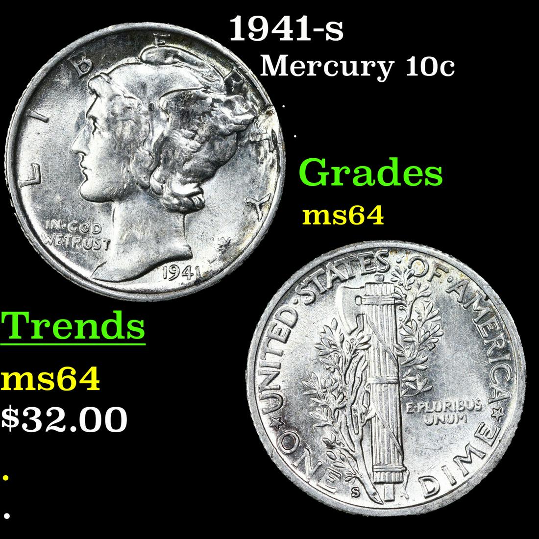 1941-s Mercury Dime 10c Grades Choice Unc (1 of 3)