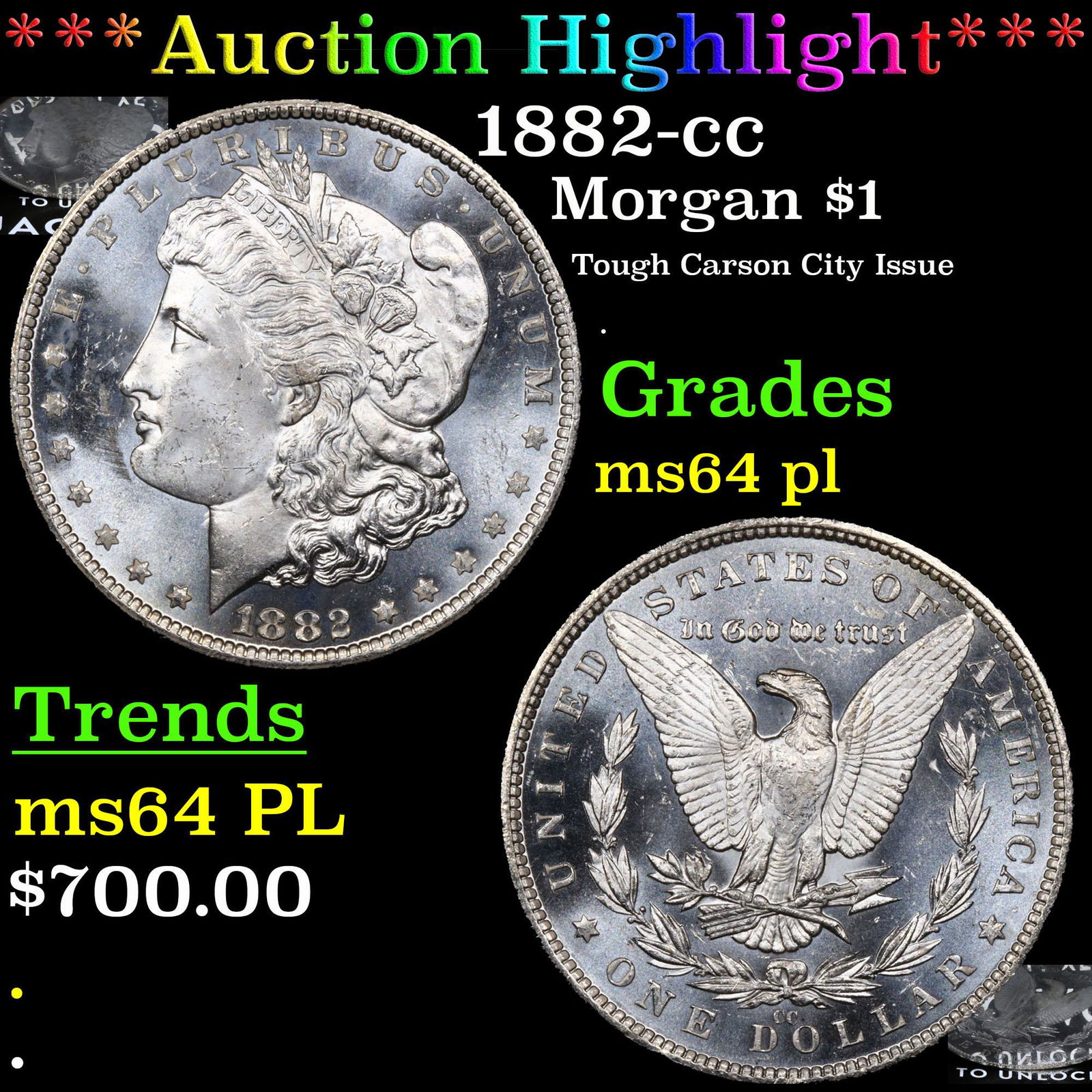 ***Auction Highlight*** 1882-cc Morgan Dollar $1 Graded ms64 pl BY SEGS (fc) (1 of 7)