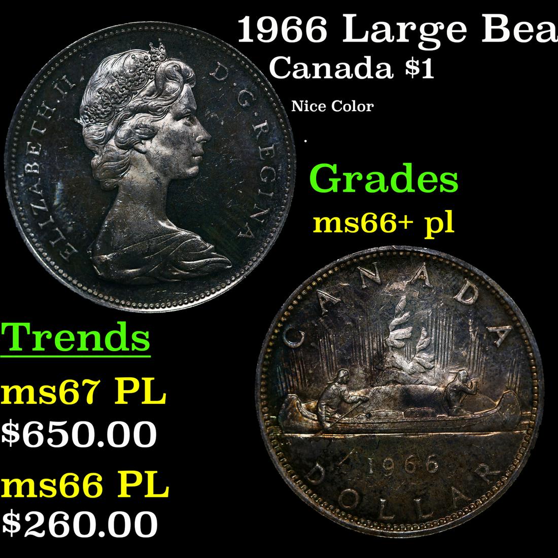 1966 Large Beads Canada Dollar $1 Grades GEM++ PL (1 of 3)