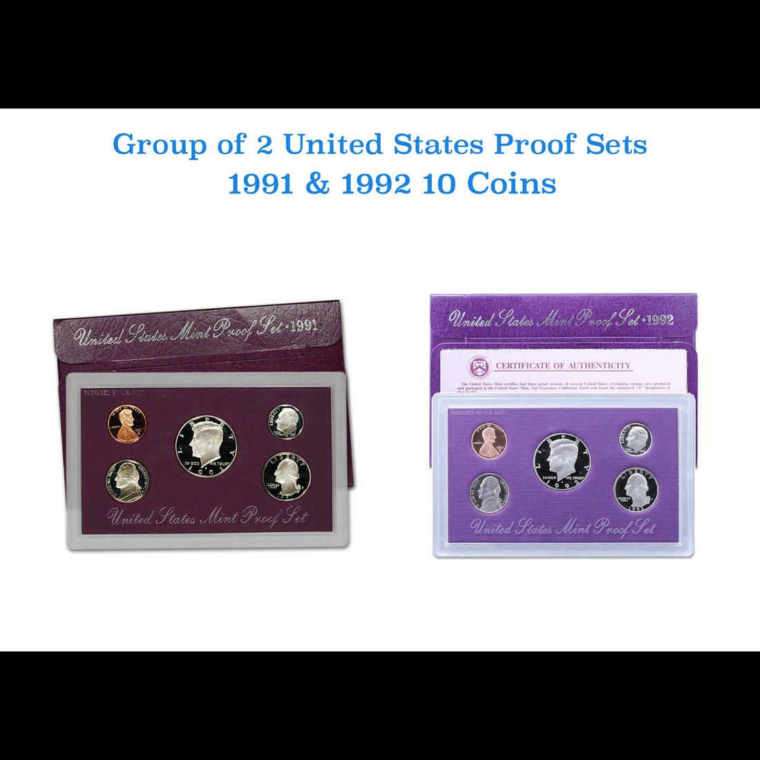 Group of 2 United States Mint Proof Sets 1991-1992 10 coins (1 of 3)