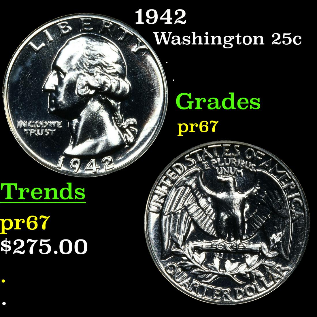Proof 1942 Washington Quarter 25c Grades GEM++ Proof (1 of 7)