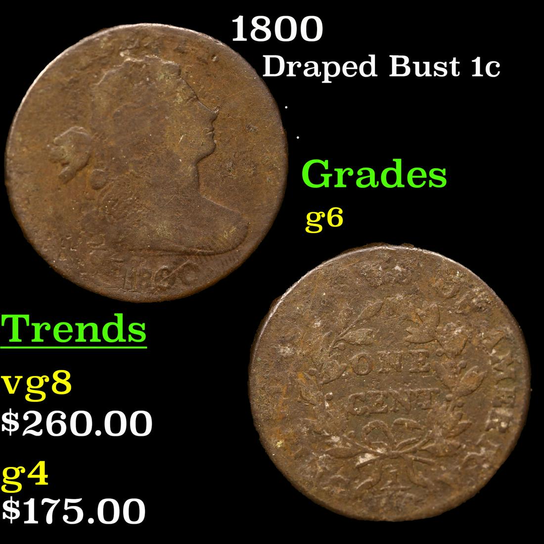 1800 Draped Bust Large Cent 1c Grades g+ (1 of 3)