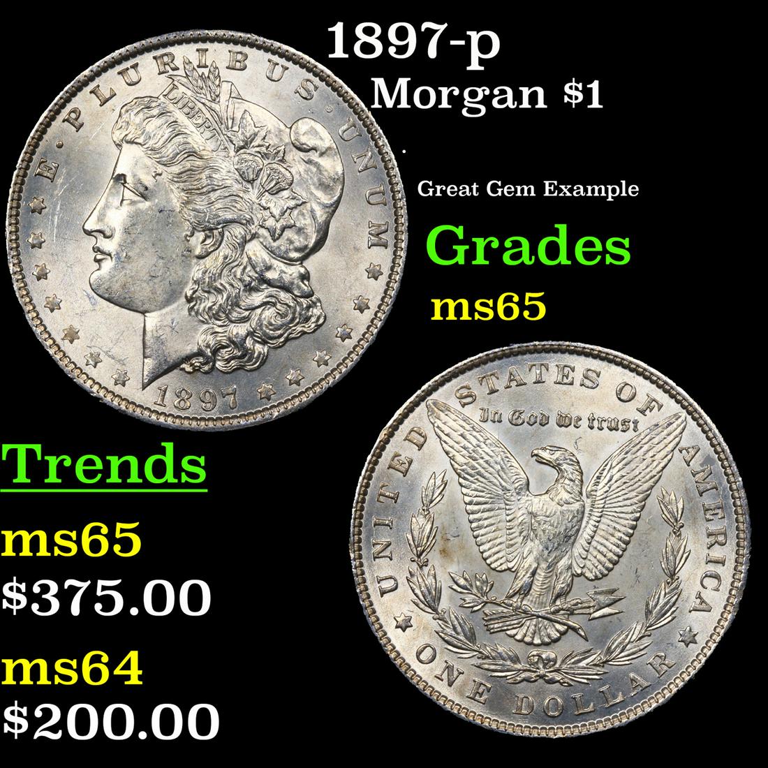 1897-p Morgan Dollar $1 Grades GEM Unc (1 of 3)