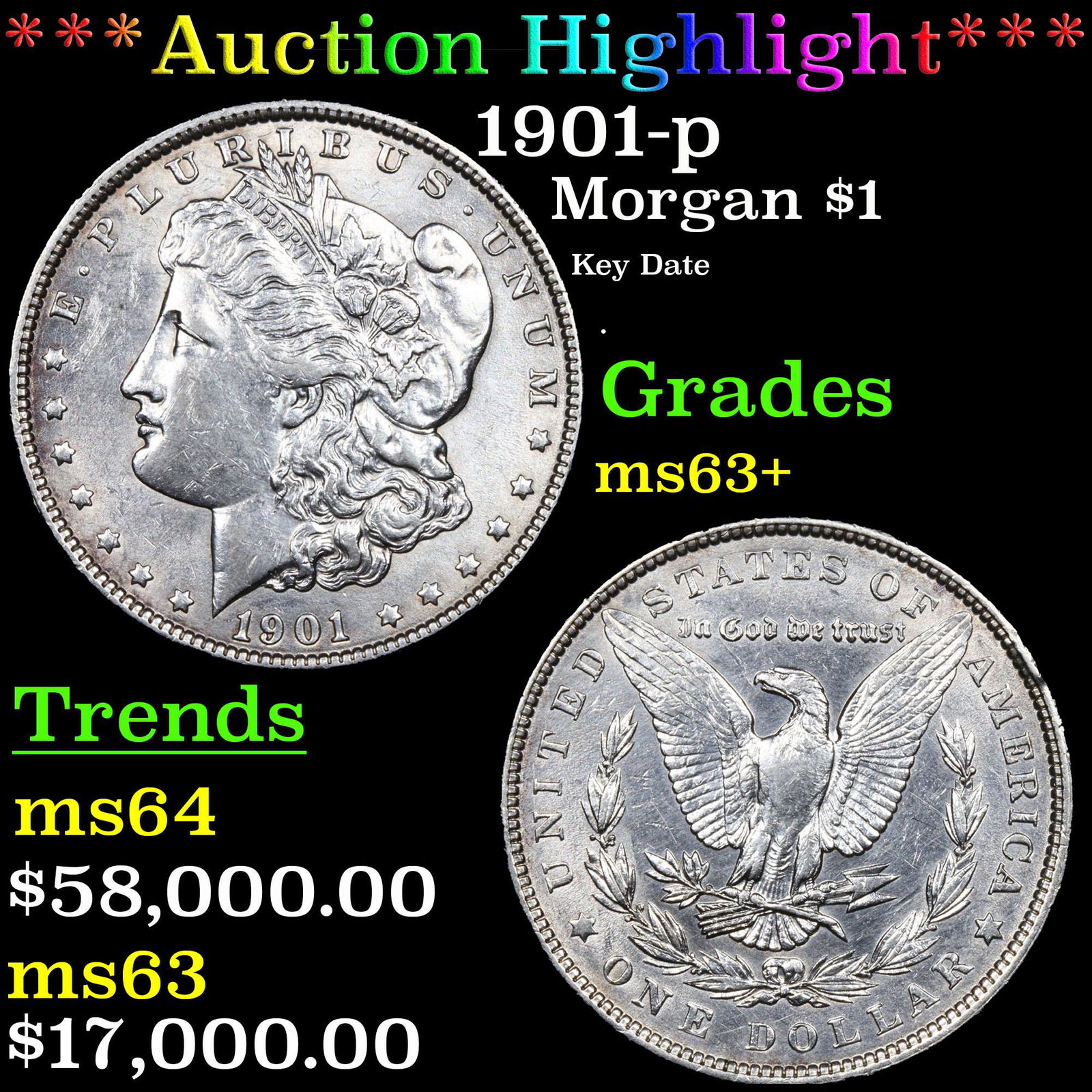 ***Auction Highlight*** 1901-p Morgan Dollar $1 Graded Select+ Unc By USCG (fc) (1 of 5)