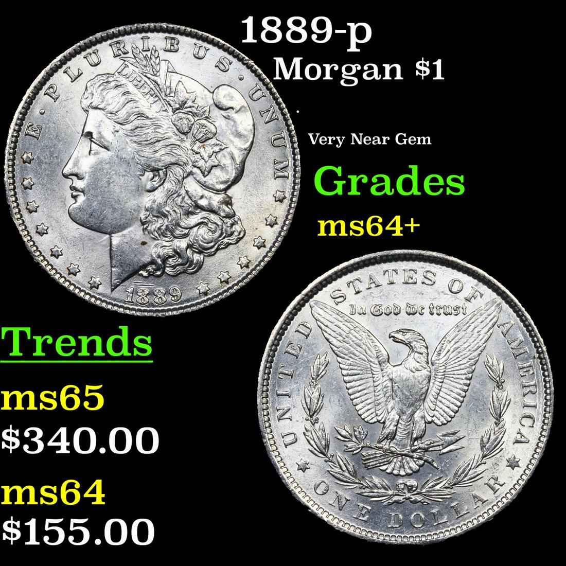 1889-p Morgan Dollar $1 Grades Choice+ Unc (1 of 3)