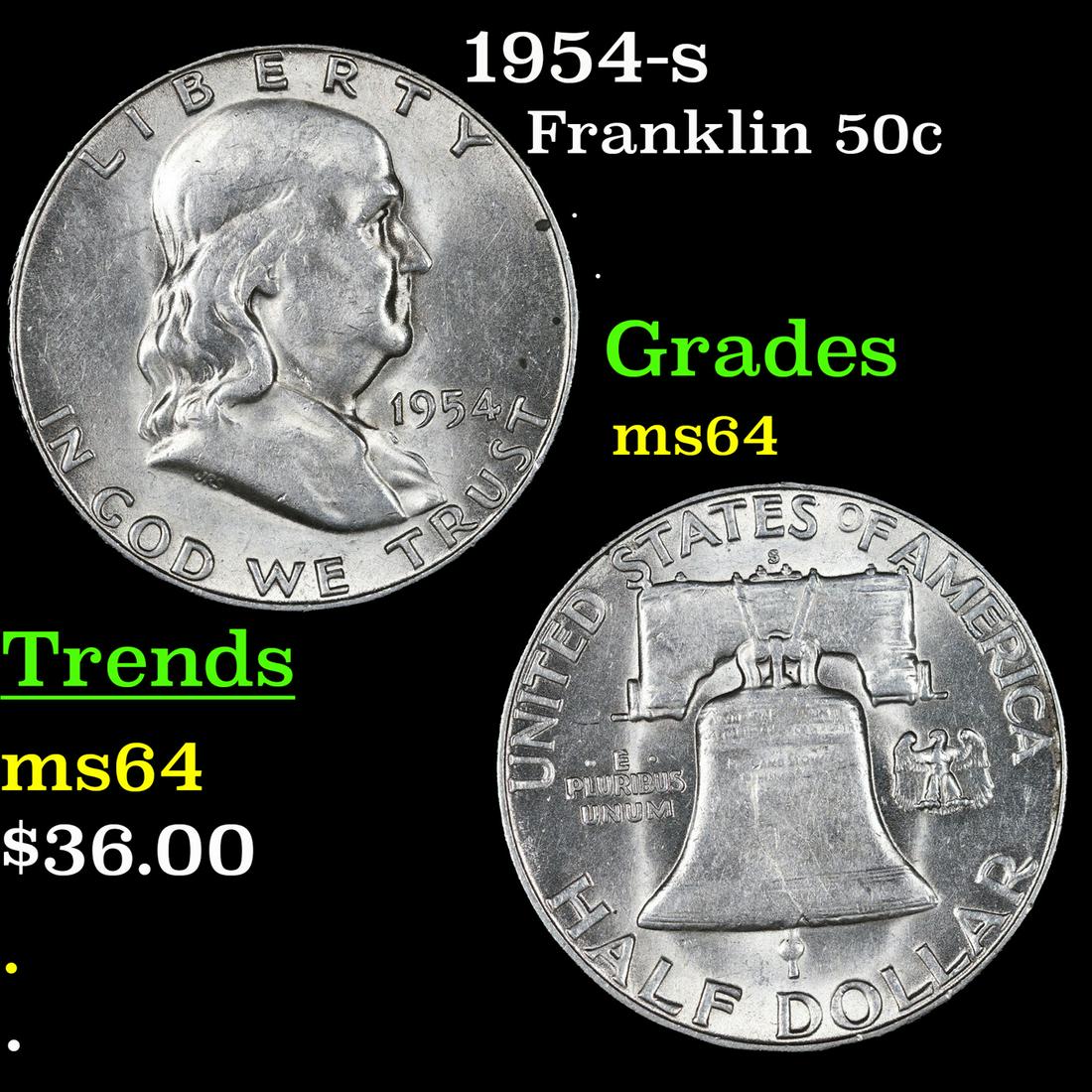 1954-s Franklin Half Dollar 50c Grades Choice Unc (1 of 3)