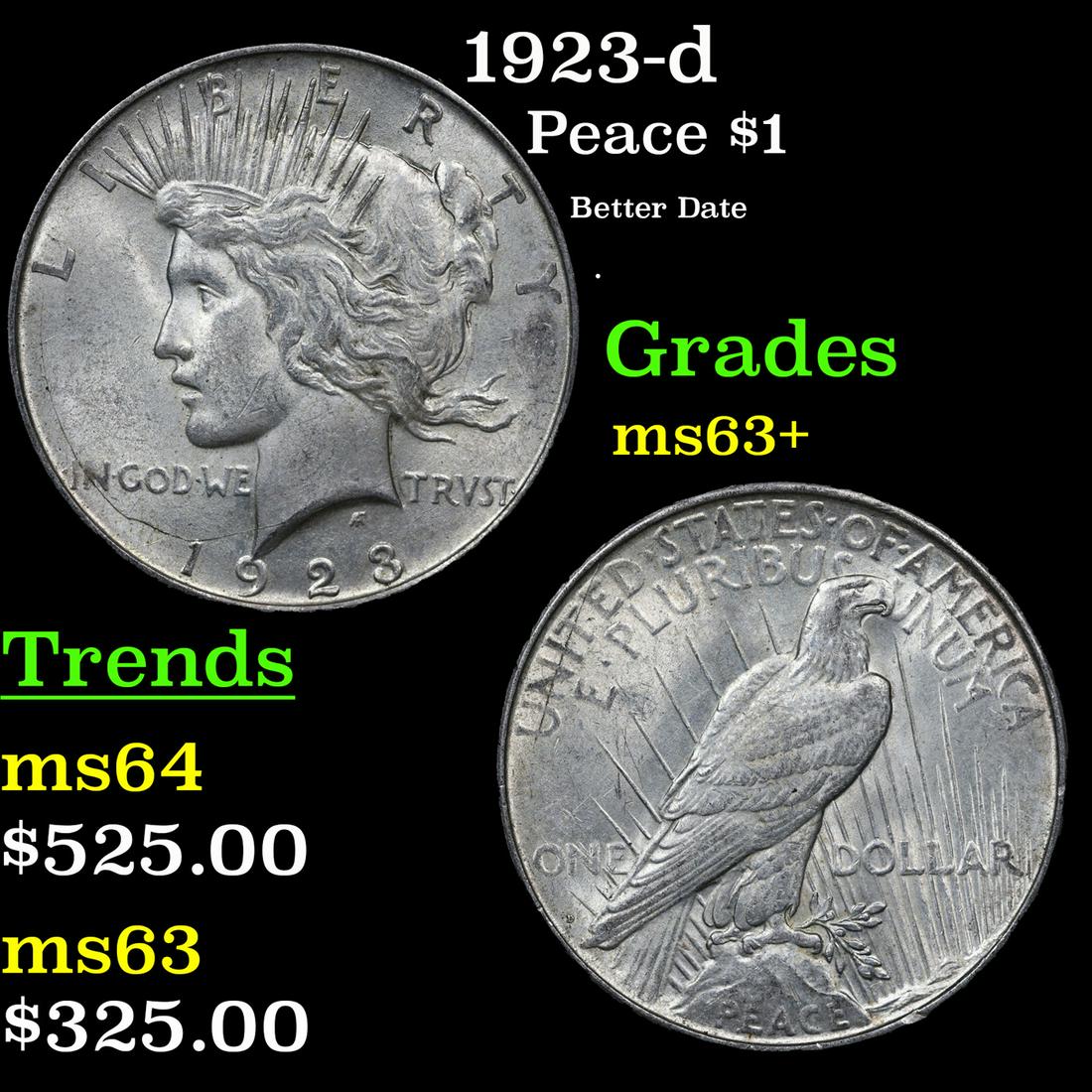 1923-d Peace Dollar $1 Grades Select+ Unc (1 of 3)