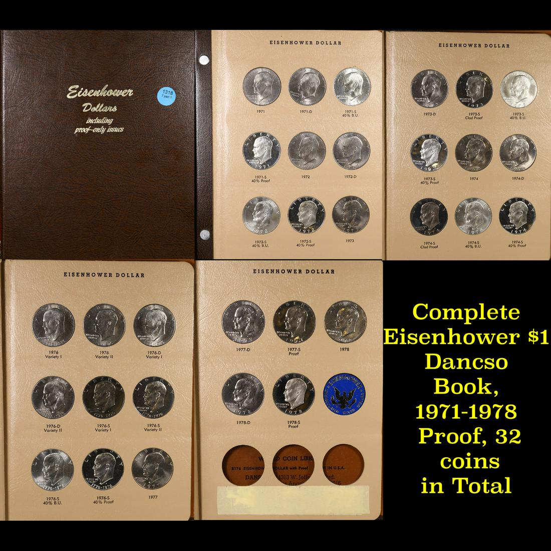 Complete Eisenhower $1 Dancso Book, 1971-1978 Proof, 32 coins in Total Including All Varities and 10 (1 of 6)