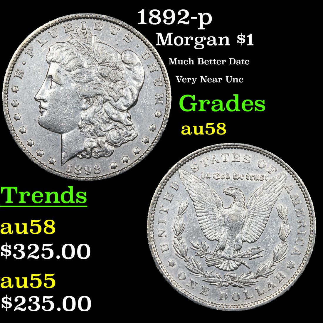 1892-p Morgan Dollar $1 Grades Choice AU/BU Slider (1 of 3)