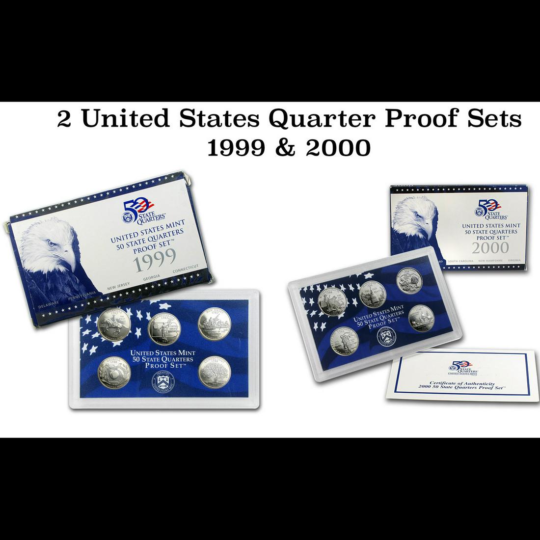 Group of 2 1999-2000 United States Quarters Proof Set - 10 pc set -  Low Mintage (1 of 3)