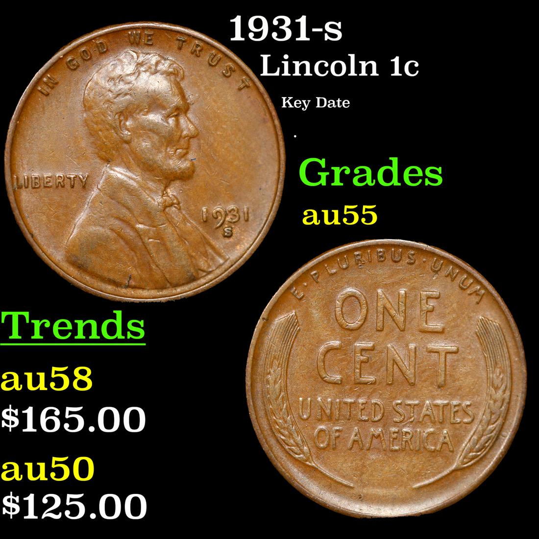 1931-s Lincoln Cent 1c Grades Choice AU (1 of 3)