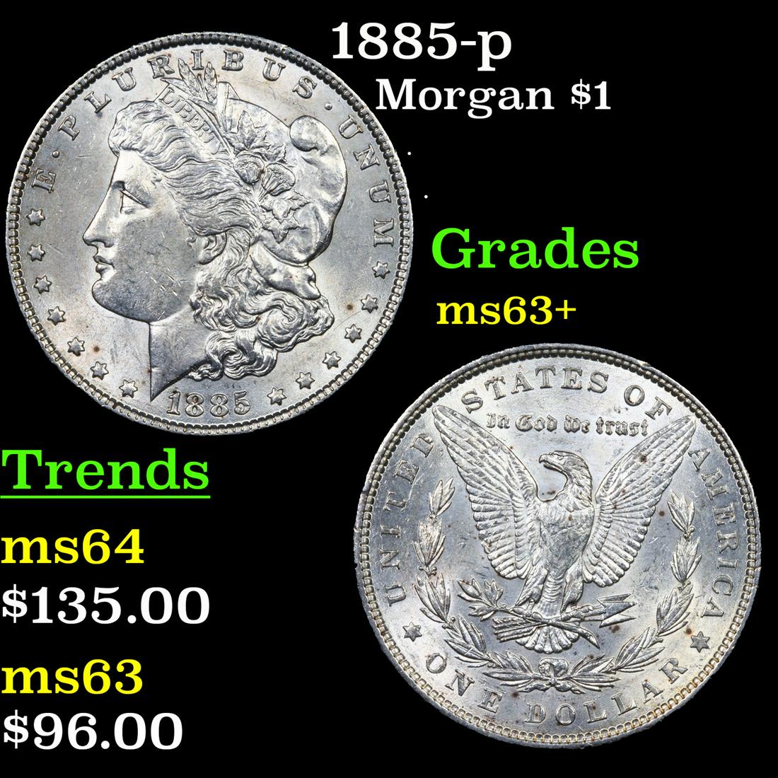 1885-p Morgan Dollar $1 Grades Select+ Unc (1 of 3)