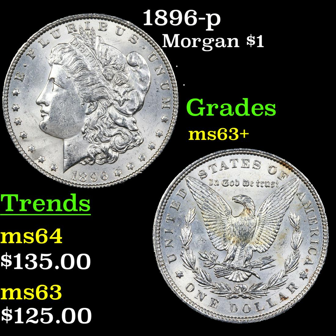 1896-p Morgan Dollar $1 Grades Select+ Unc (1 of 3)