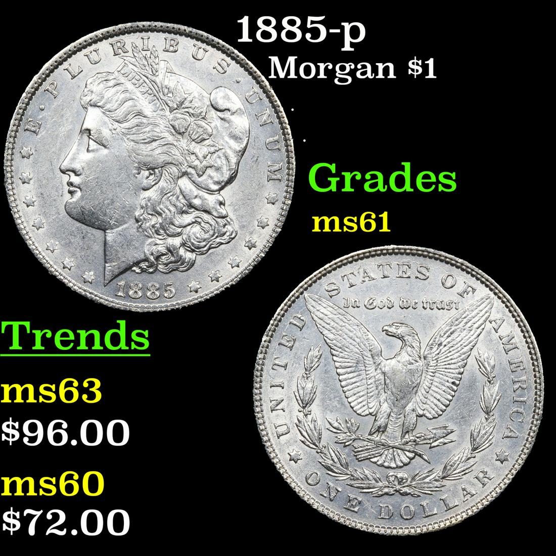 1885-p Morgan Dollar $1 Grades BU+ (1 of 3)