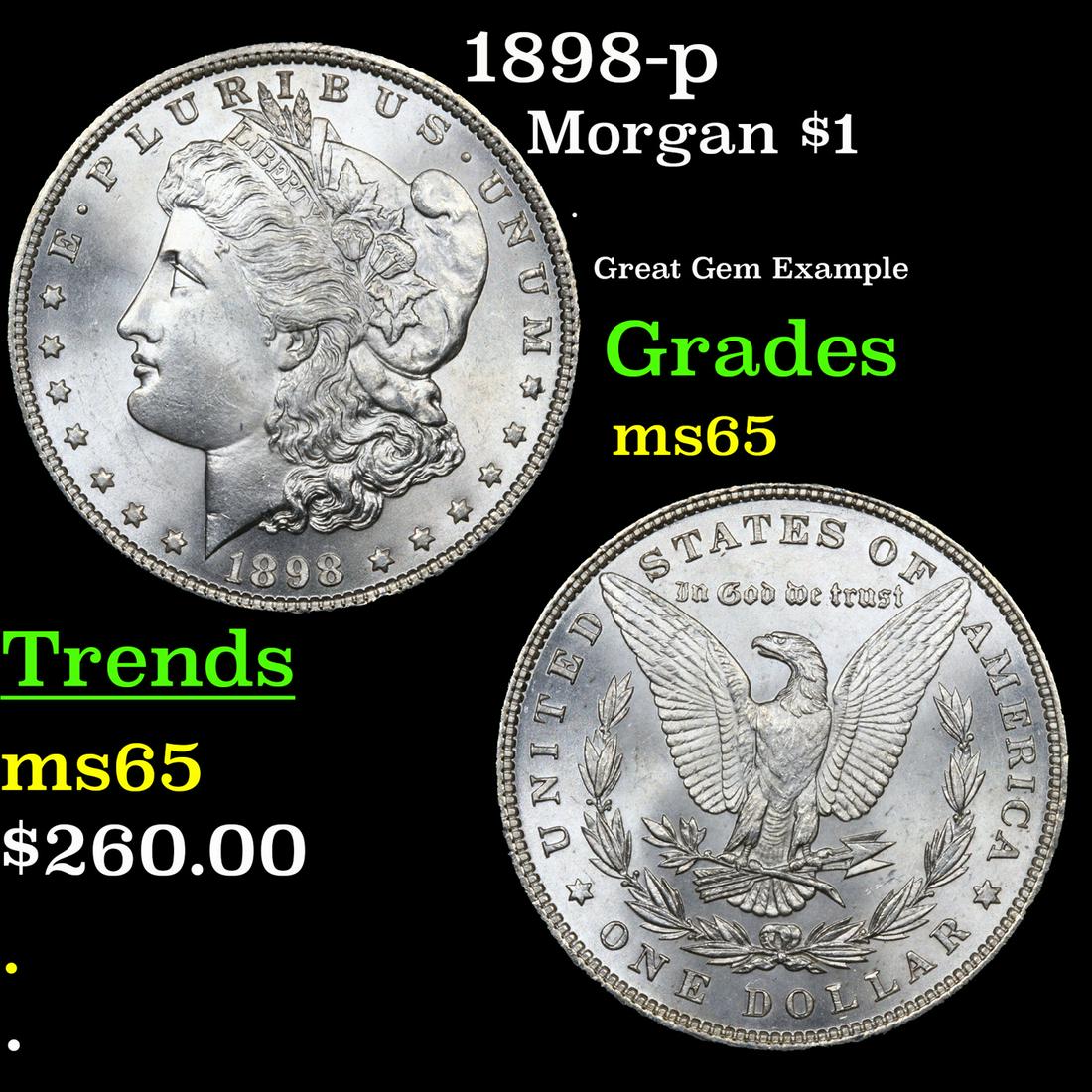 1898-p Morgan Dollar $1 Grades GEM Unc (1 of 3)