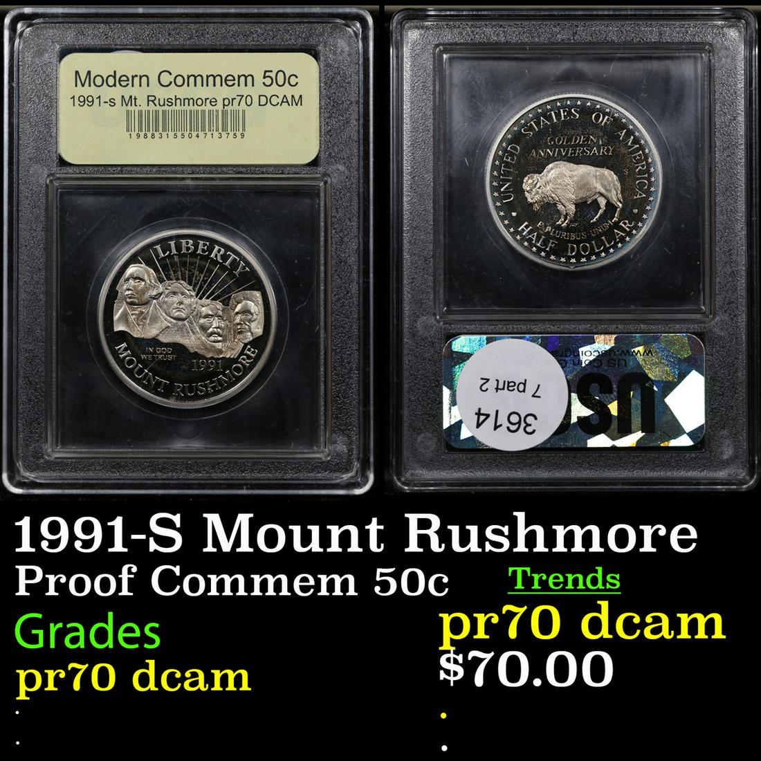 Proof 1991-S Mount Rushmore Modern Commem Half Dollar 50c Graded GEM++ Proof Deep Cameo BY USCG (1 of 3)