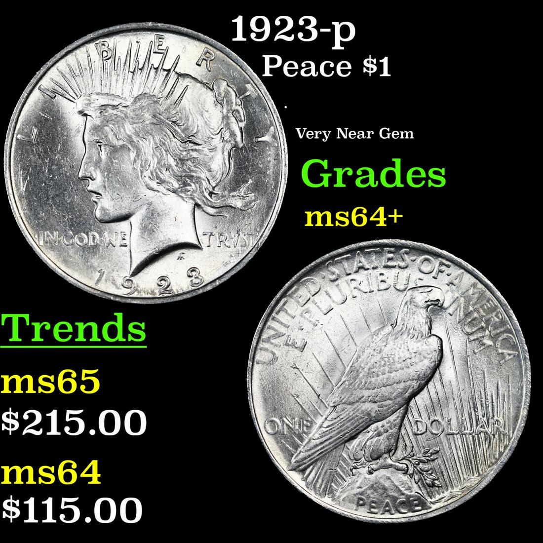 1923-p Peace Dollar $1 Grades Choice+ Unc (1 of 3)