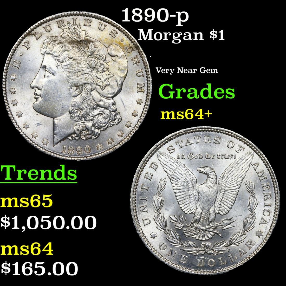 1890-p Morgan Dollar $1 Graded ms64+ BY SEGS (1 of 5)