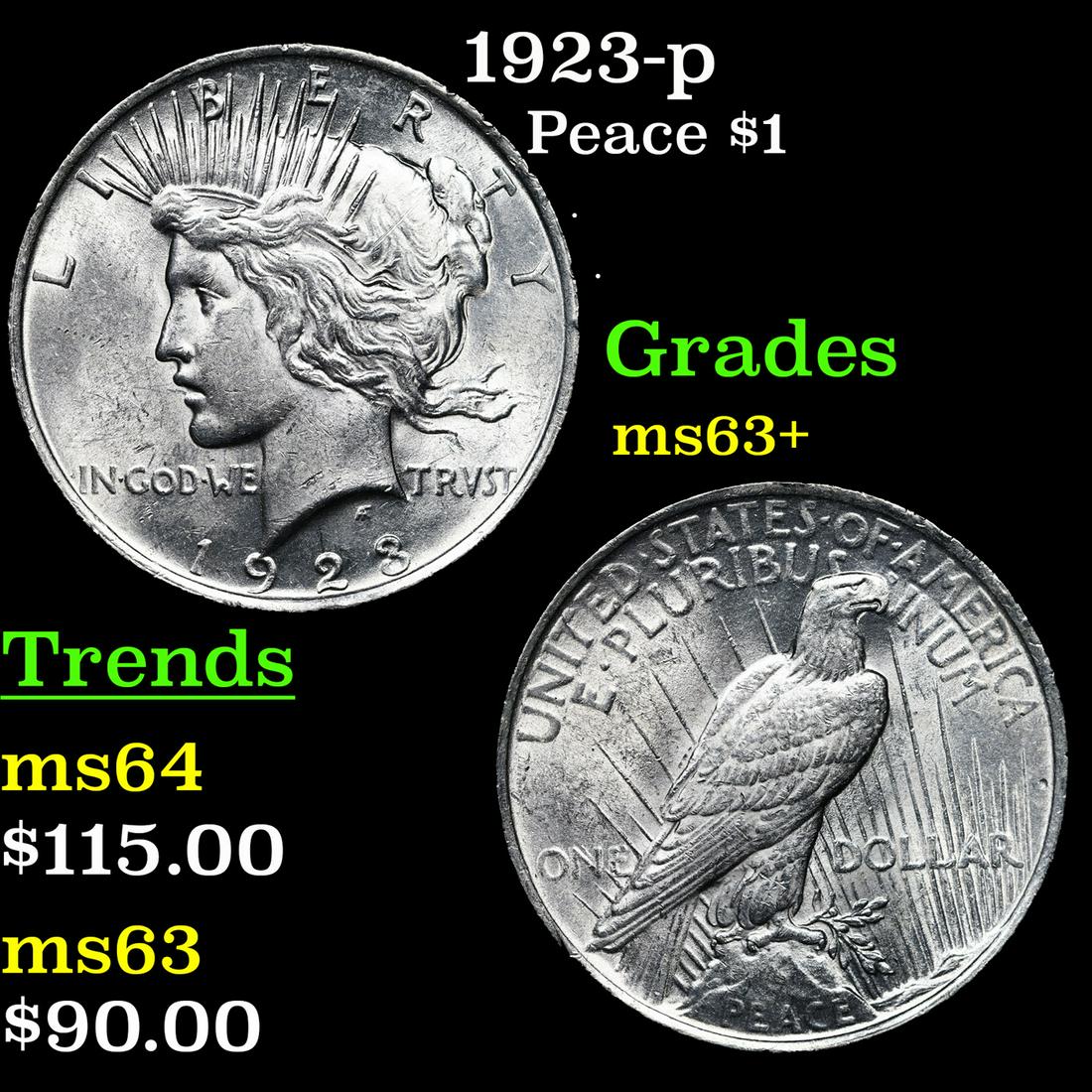 1923-p Peace Dollar $1 Grades Select+ Unc (1 of 3)